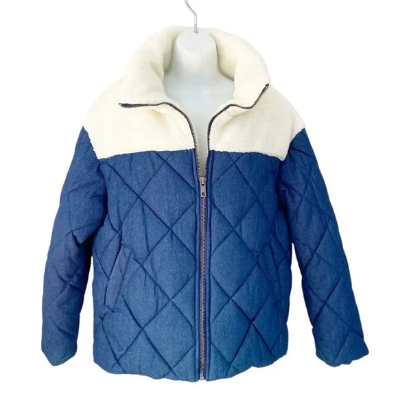 NWT Apparis Matt Quilted Denim & Faux Shearling Puffer Coat size Large - Picture 2 of 10